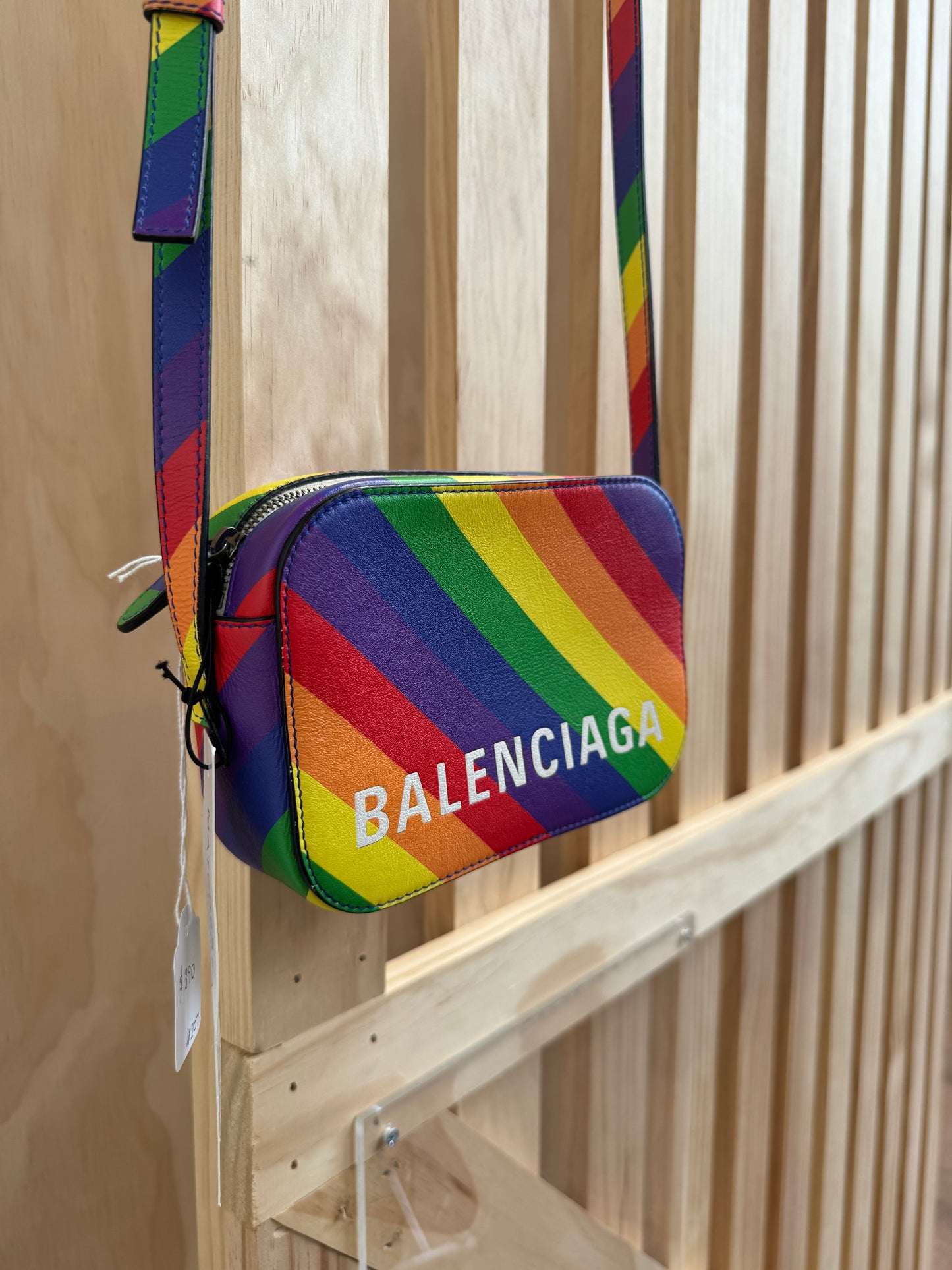 BALENCIAGA VILLE RAINBOW STRIPE CROSSBODY BAG