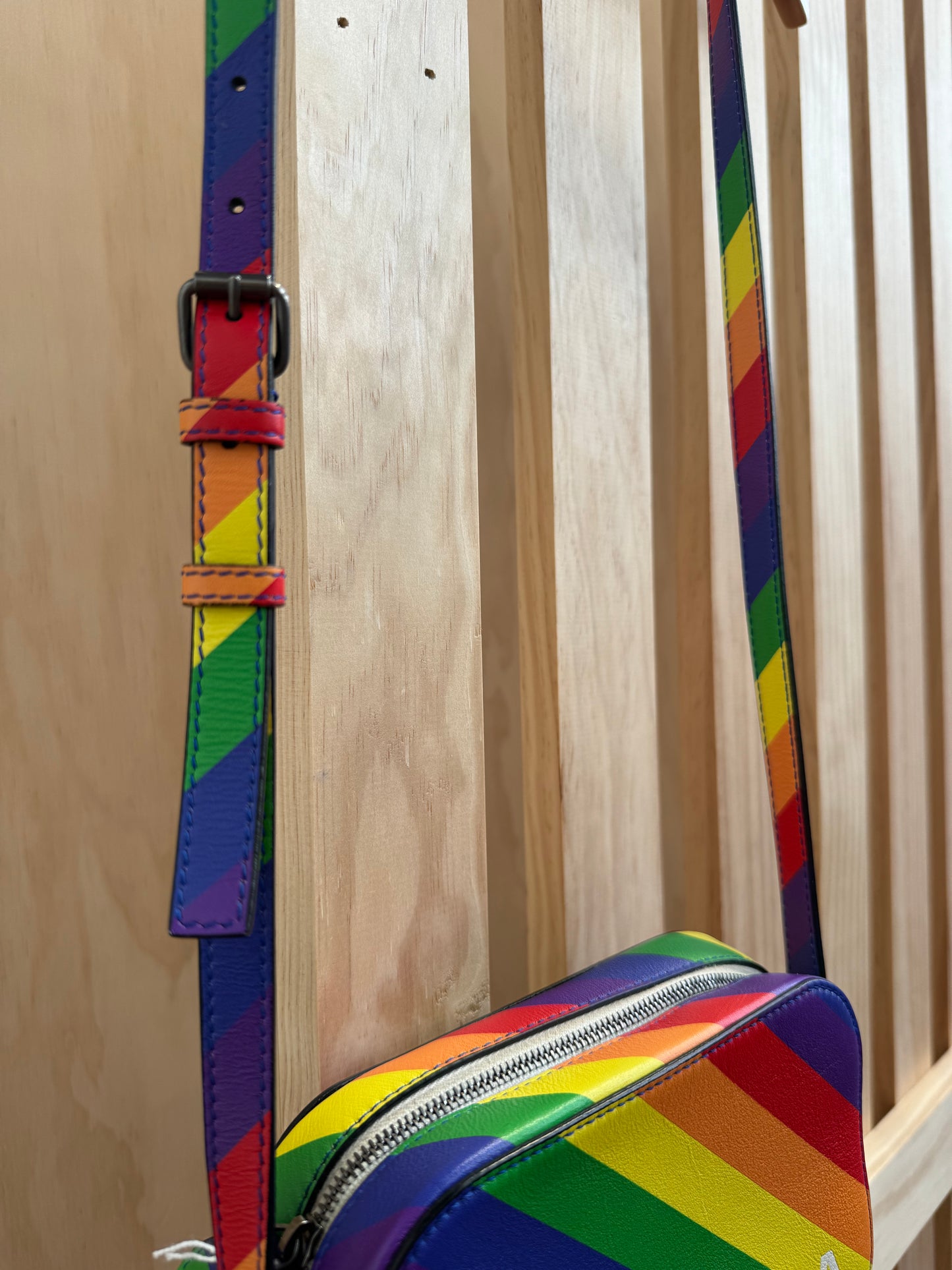 BALENCIAGA VILLE RAINBOW STRIPE CROSSBODY BAG