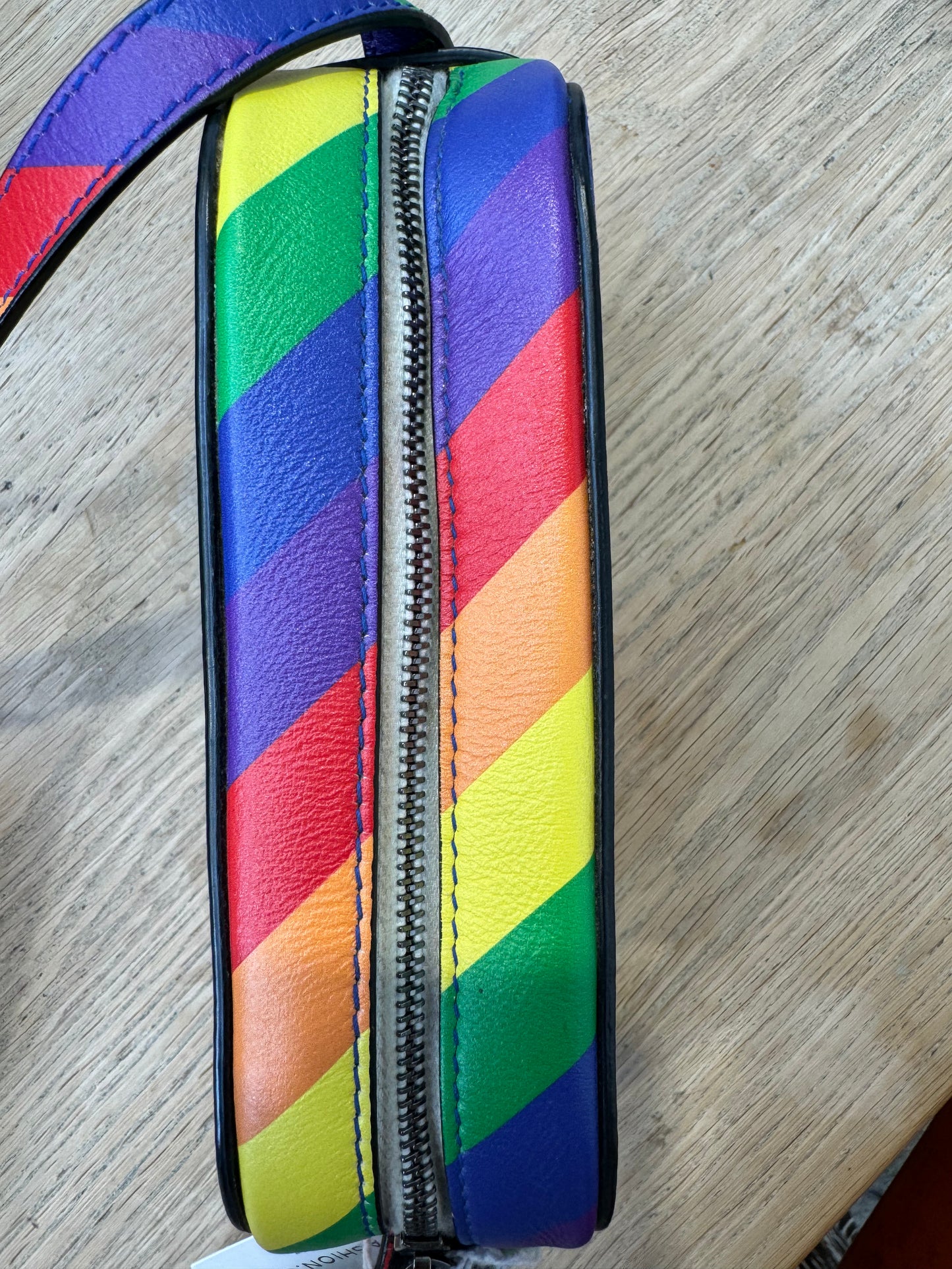 BALENCIAGA VILLE RAINBOW STRIPE CROSSBODY BAG