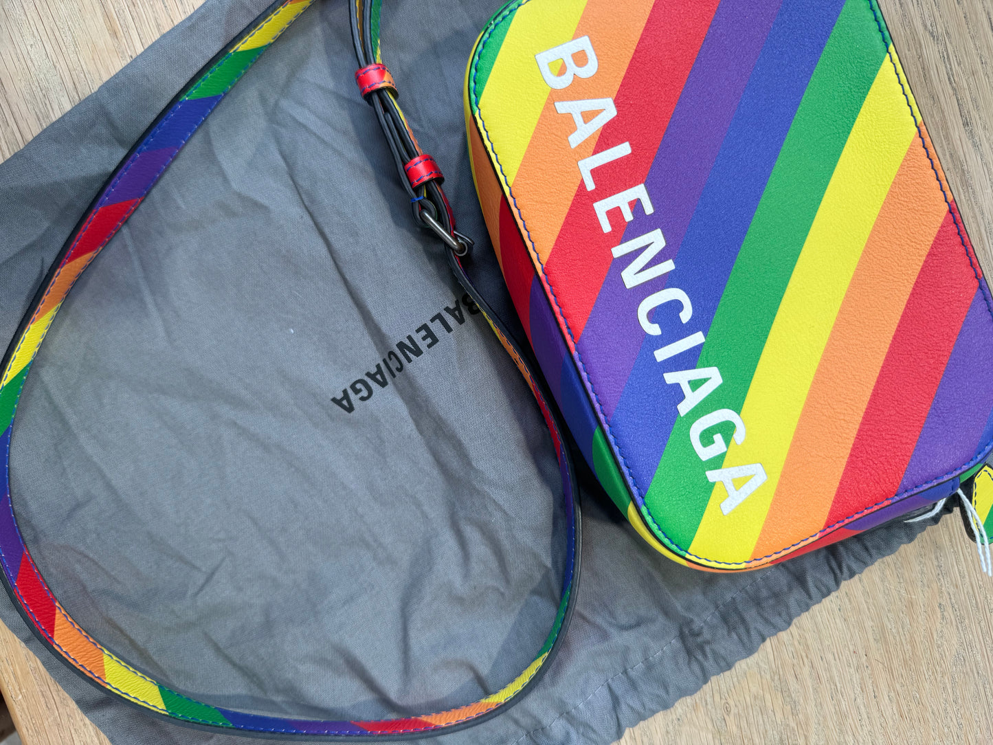 BALENCIAGA VILLE RAINBOW STRIPE CROSSBODY BAG