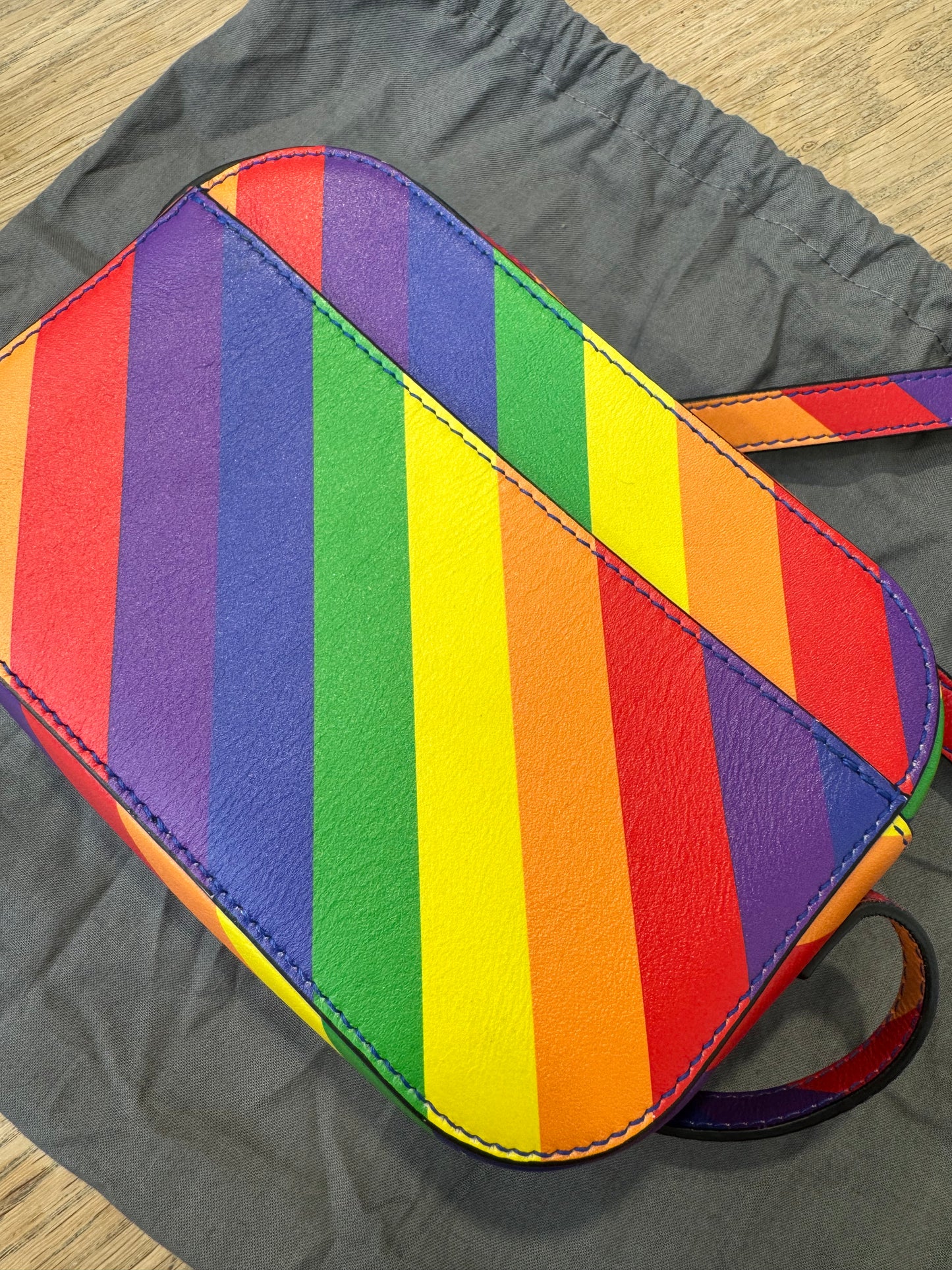 BALENCIAGA VILLE RAINBOW STRIPE CROSSBODY BAG