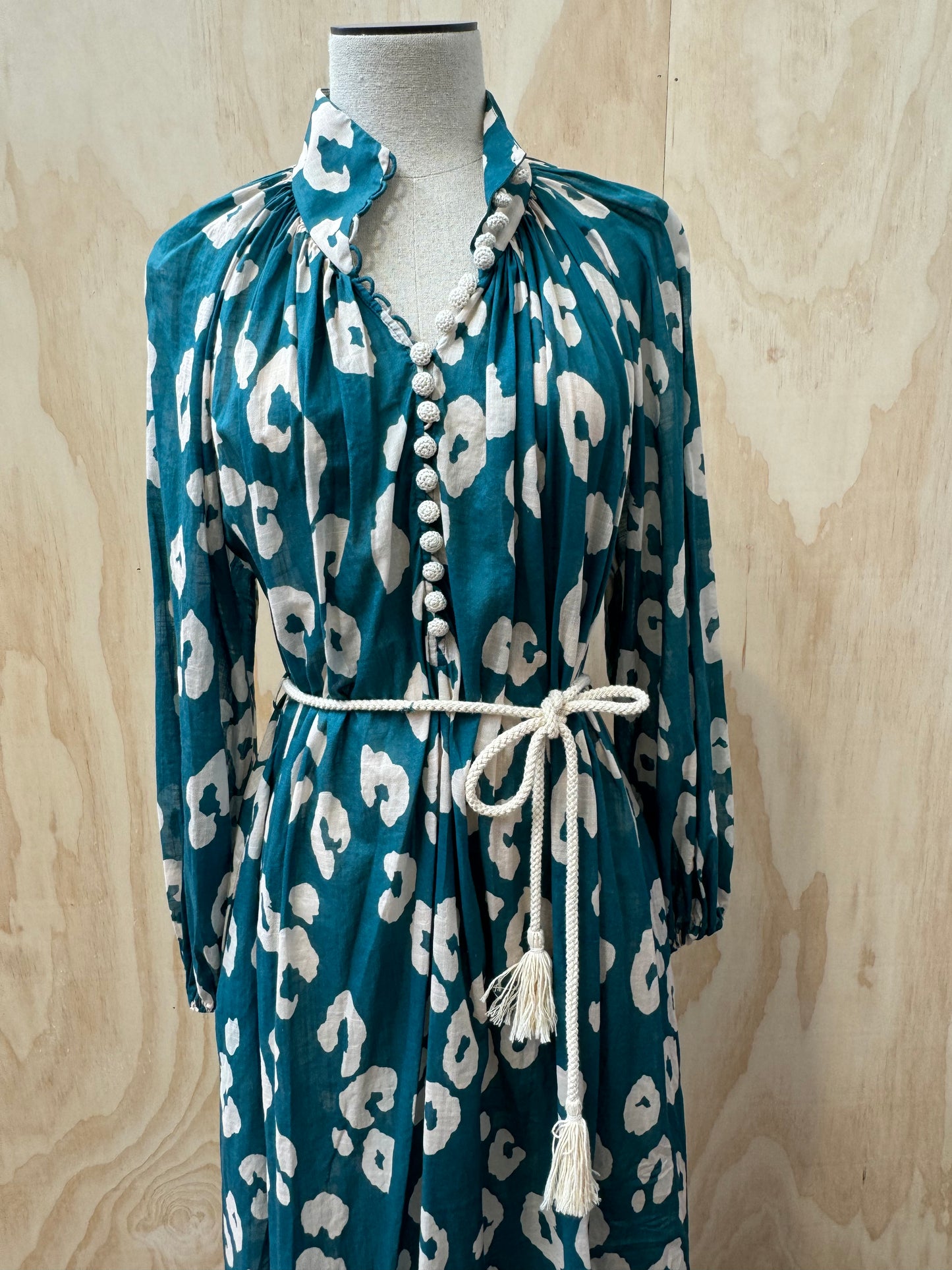 ZIMMERMANN SHELLY TEAL ANIMAL PRINT MAXI DRESS - SIZE 1