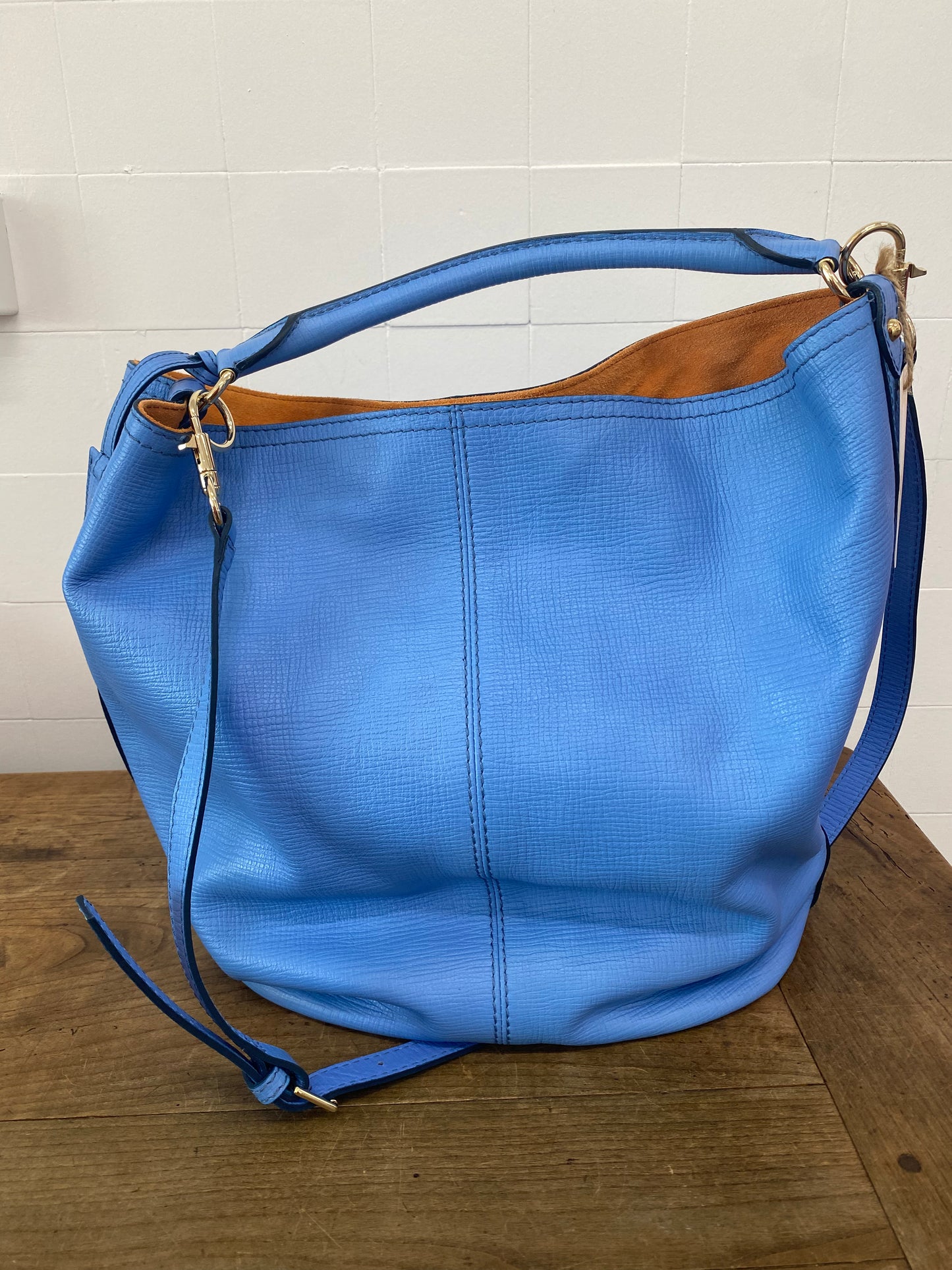 MAX MARA OCEAN BLUE LEATHER TOTE