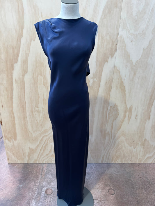 CARLA ZAMPATTI SILK NAVY GOWN - SIZE 10