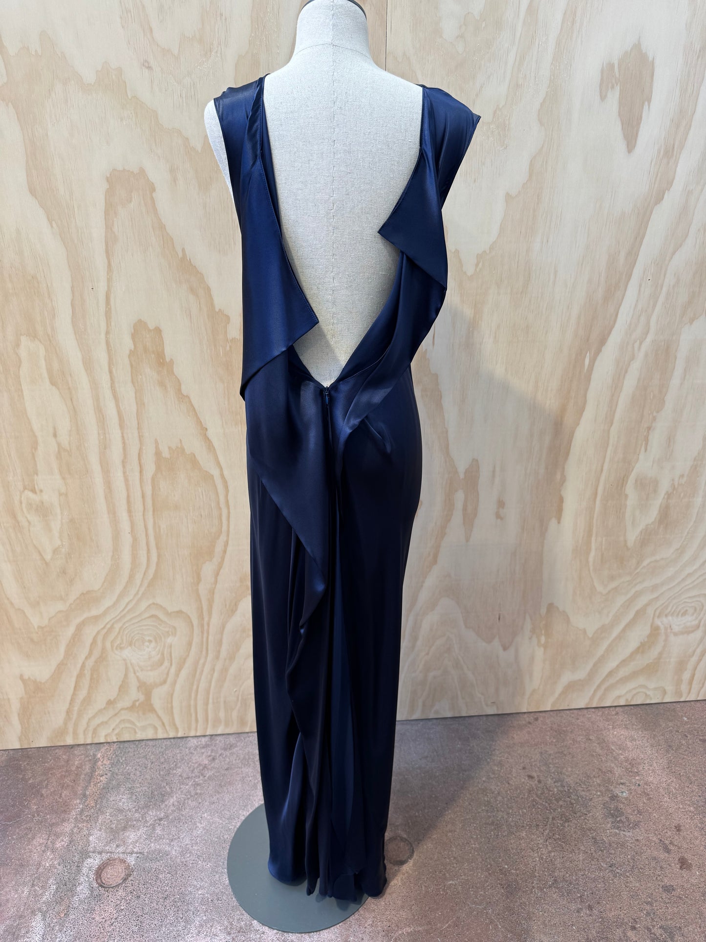 CARLA ZAMPATTI SILK NAVY GOWN - SIZE 10