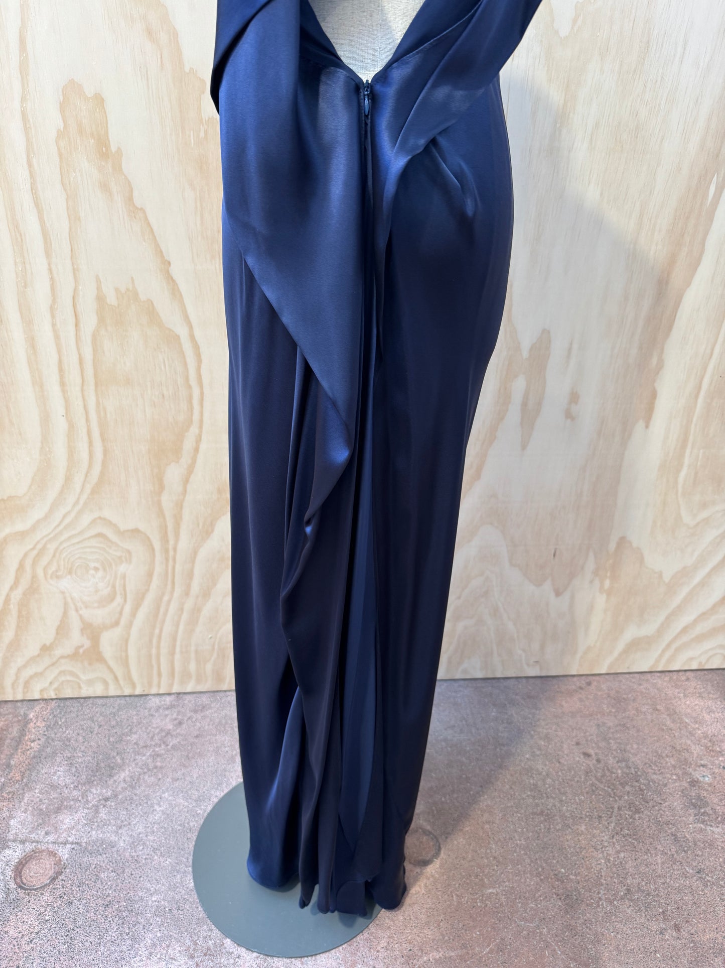 CARLA ZAMPATTI SILK NAVY GOWN - SIZE 10