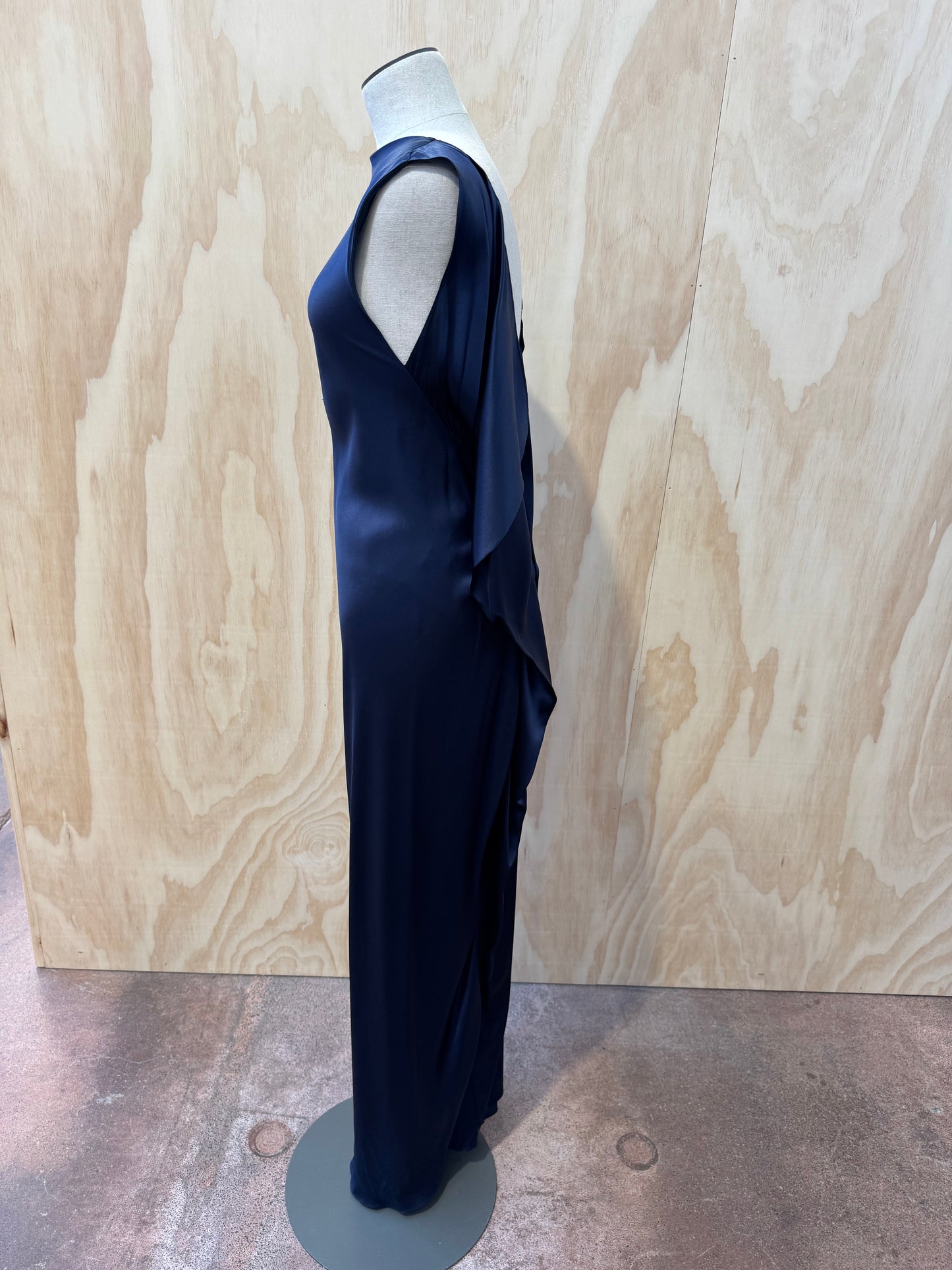 CARLA ZAMPATTI SILK NAVY GOWN - SIZE 10