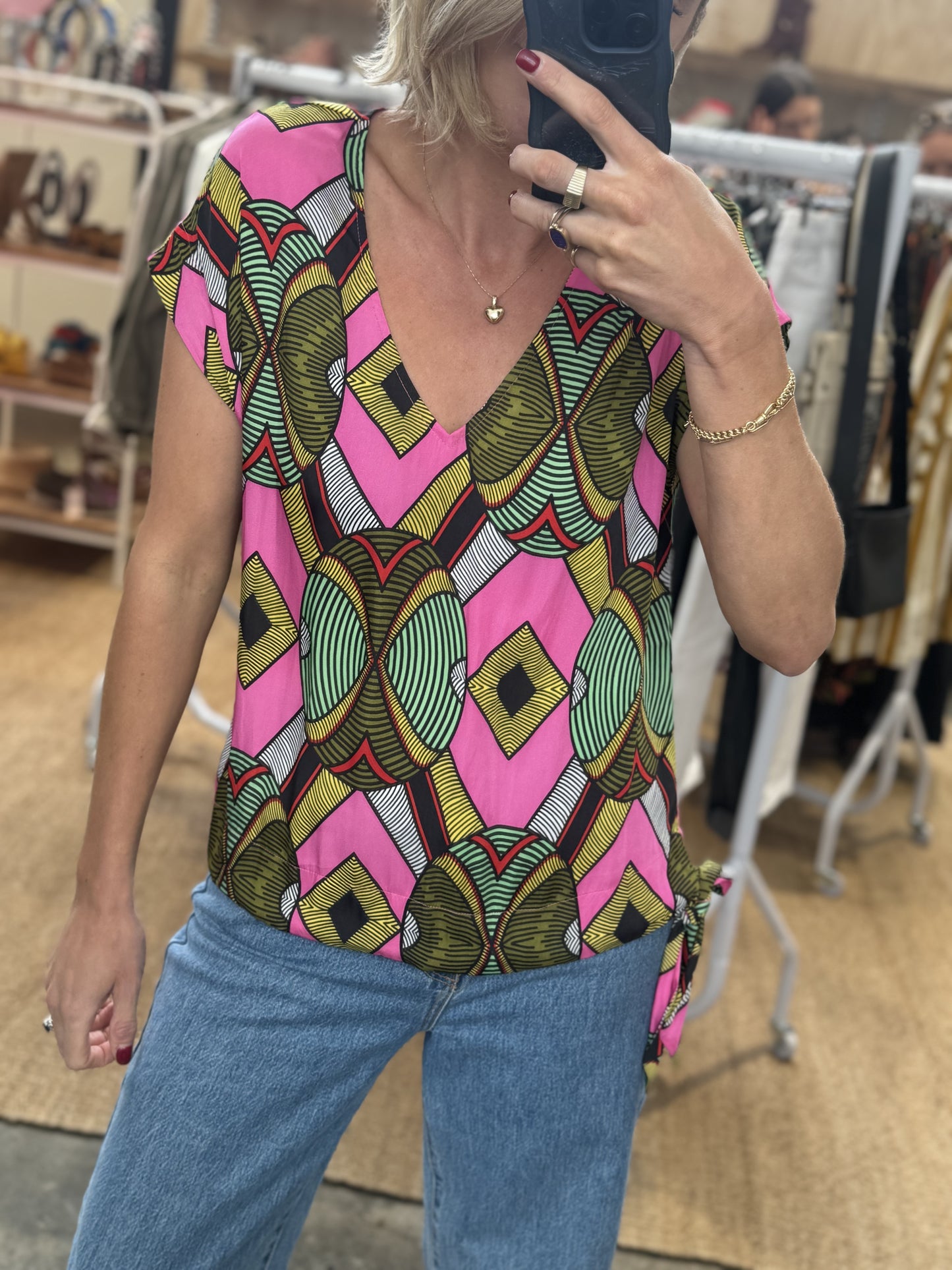 ESSENTIAL ANTWERP GEO PRINT TOP -SIZE S