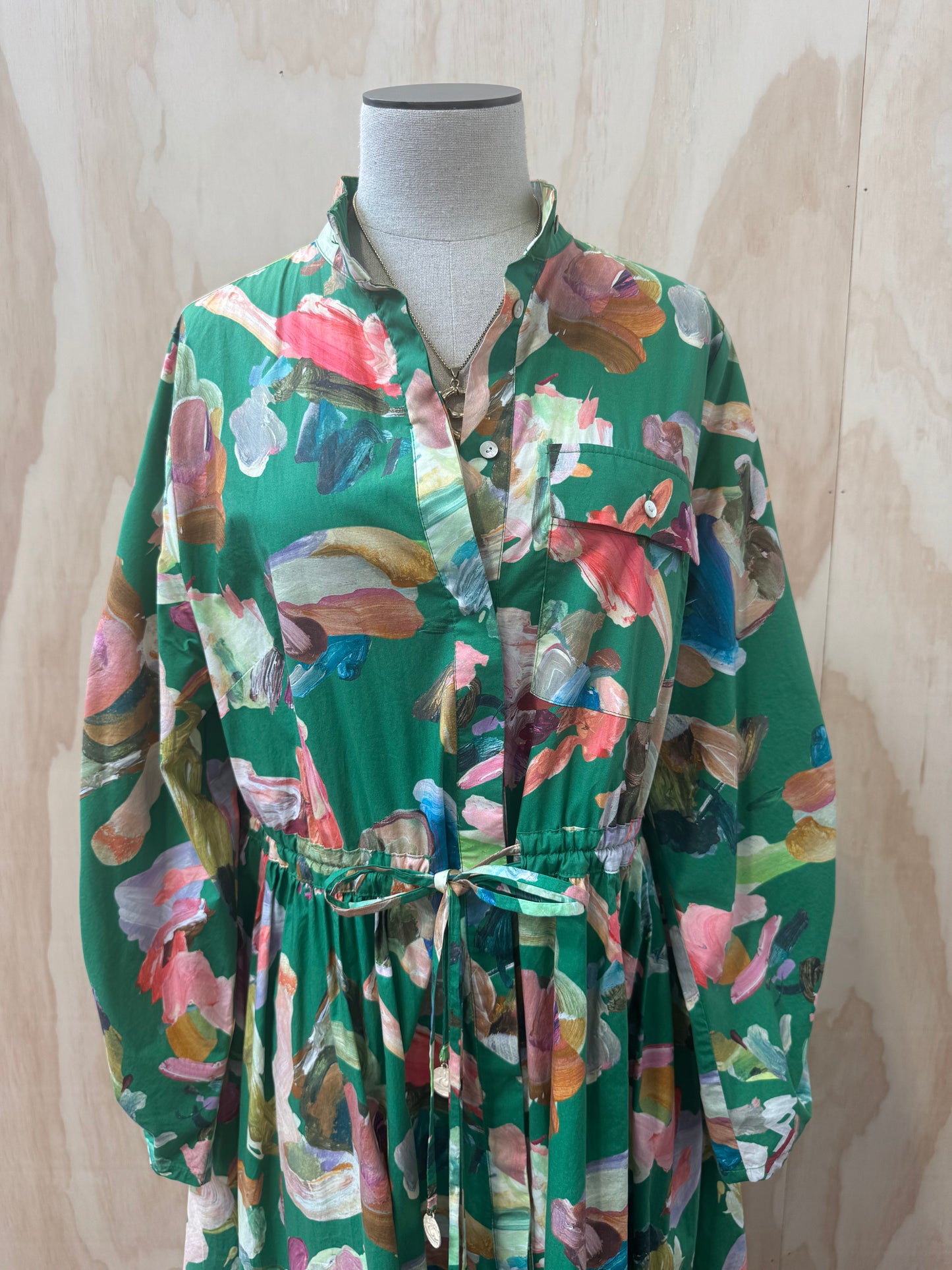 ALEMAIS ARLO SHIRT DRESS GREEN PRINT - SIZE 8