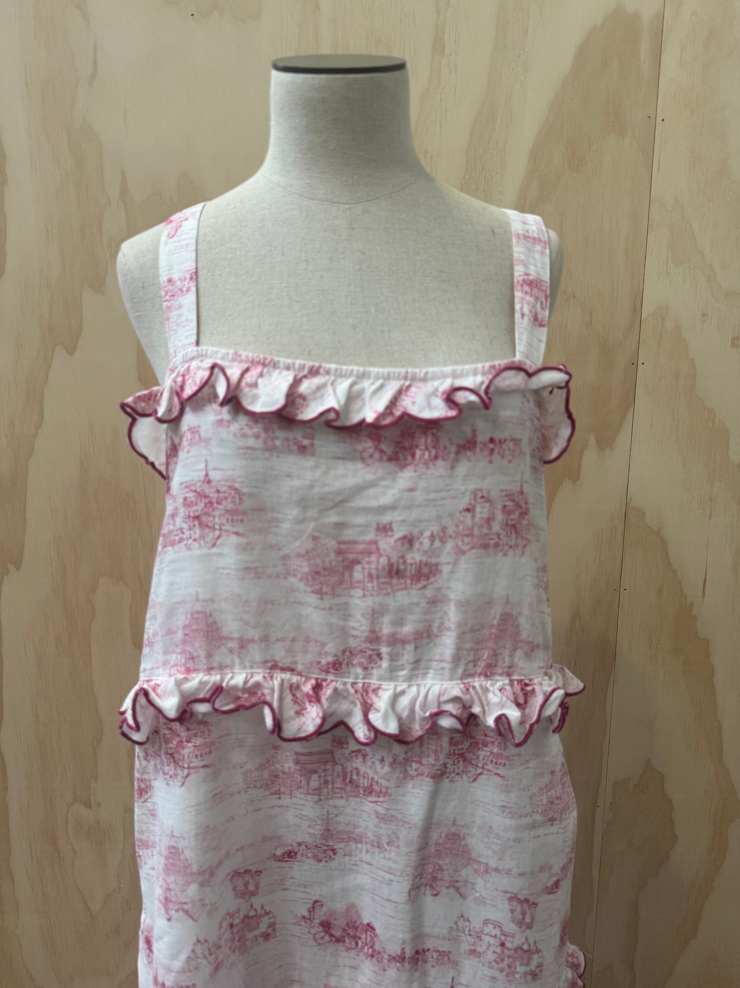 ALESSANDRA PINK & WHITE VINTAGE SCENERY MIDI DRESS - SIZE S