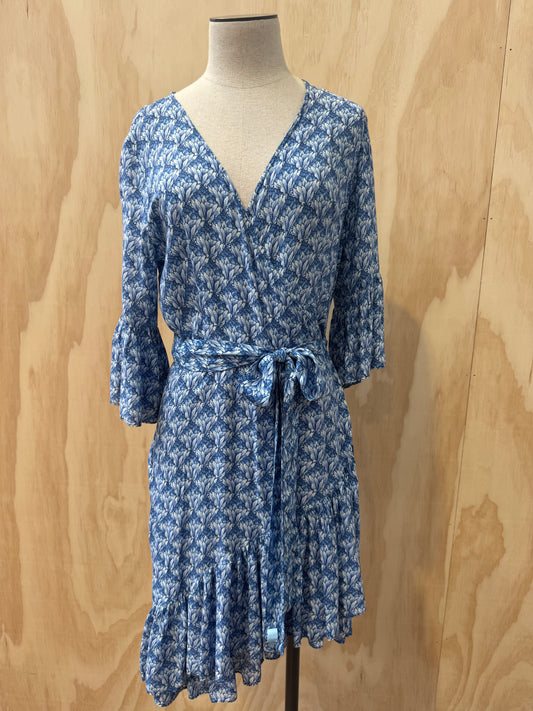 MORRISON BLUE FLORAL WRAP DRESS - SIZE 2