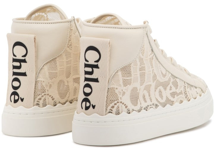 CHLOE BEIGE LAUREN HIGH-TOP SNEAKERS - SIZE 38