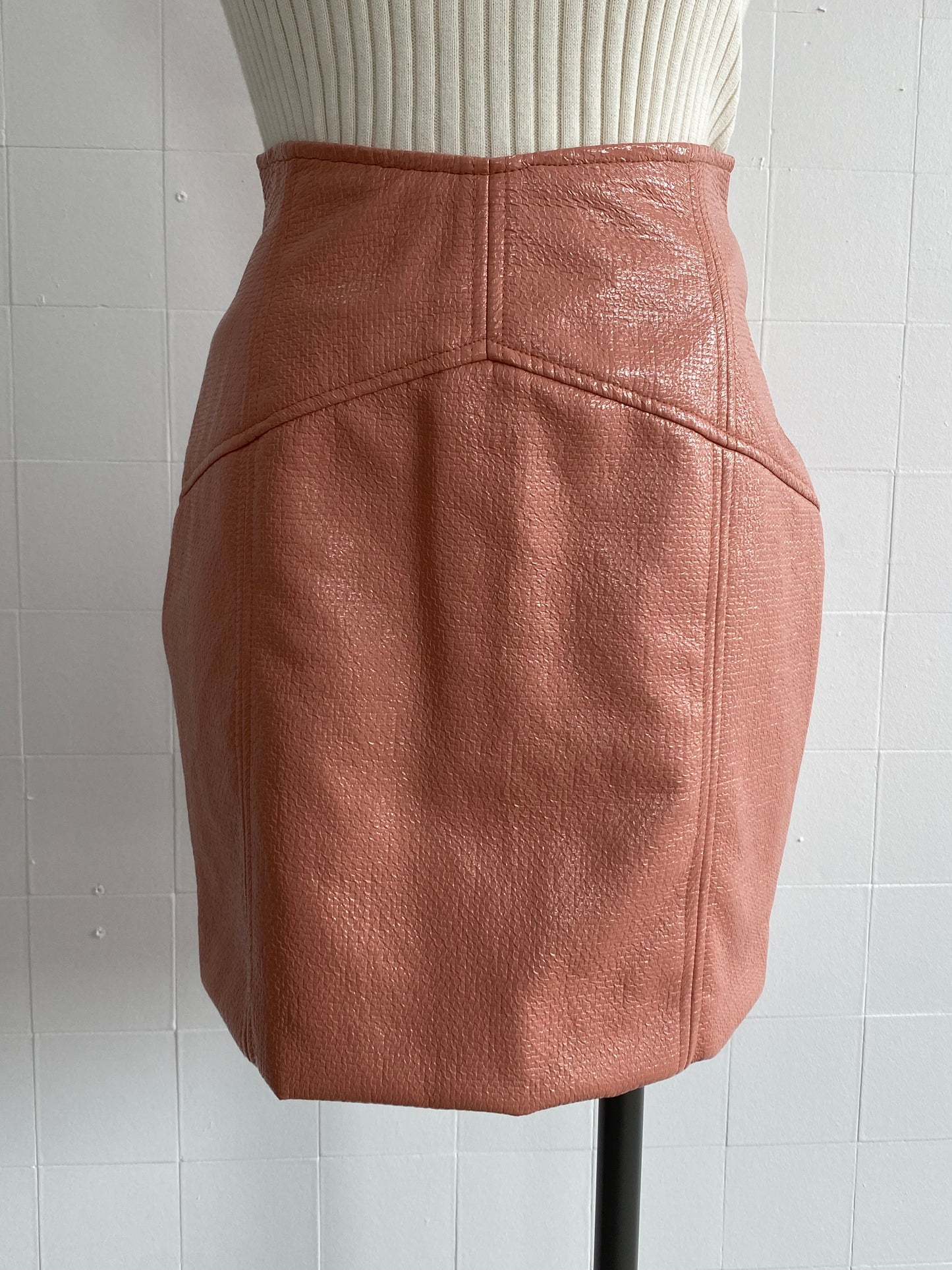 BEC & BRIDGE FAUX PINK LEATHER MINI SKIRT - SIZE 8