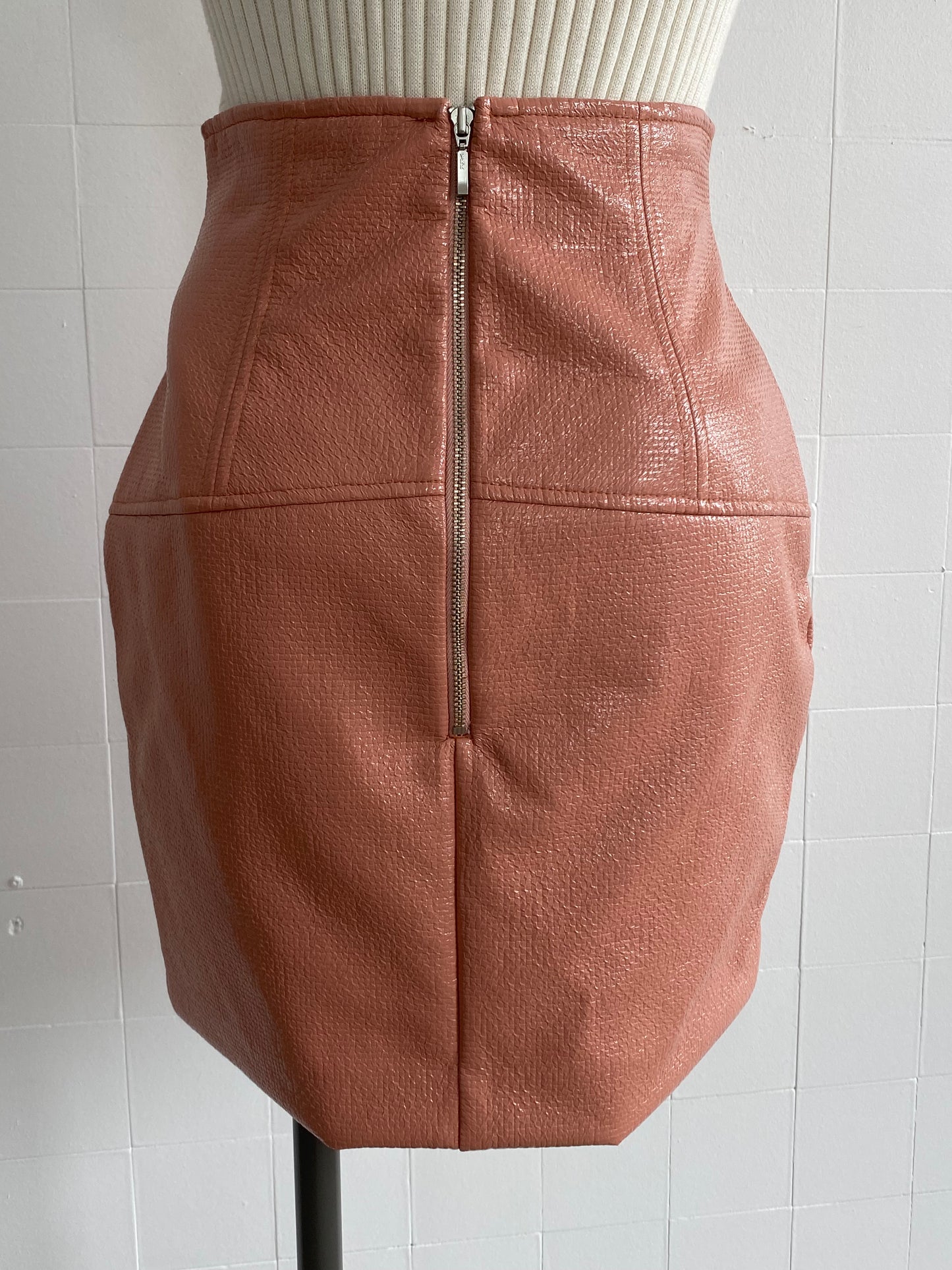 BEC & BRIDGE FAUX PINK LEATHER MINI SKIRT - SIZE 8