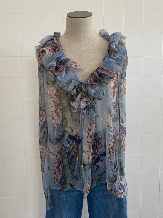 ZIMMERMANN SLEEVELESS SHEER FLORAL TOP SIZE - 0