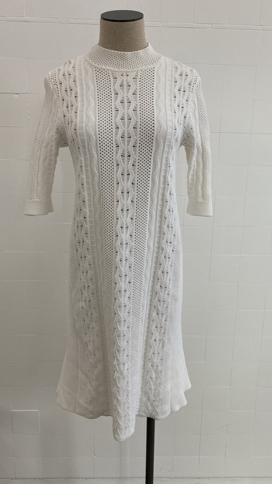 SCANLAN THEODORE WHITE CREPE KNIT DRESS - SIZE M