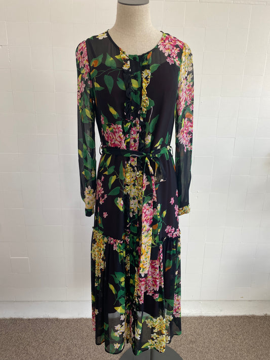 TRELISE COOPER FLORAL LONG SLEEVE MIDI DRESS - SIZE 6