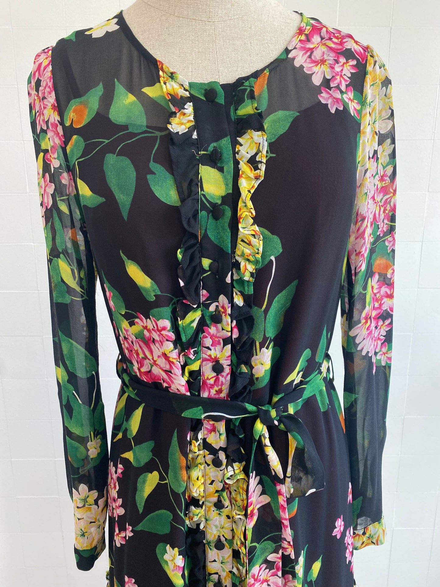 TRELISE COOPER FLORAL LONG SLEEVE MIDI DRESS - SIZE 6