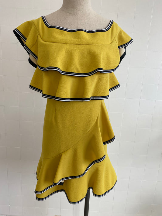 REBECCA VALLANCE COURTSIDE RUFFLE MINI DRESS ZEST - SIZE 8