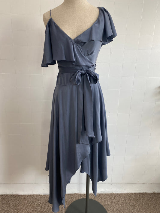 ZIMMERMANN BLUE SHORT SLEEVE A SYMMETRICAL DRESS - SIZE 1 (SIZE 10)