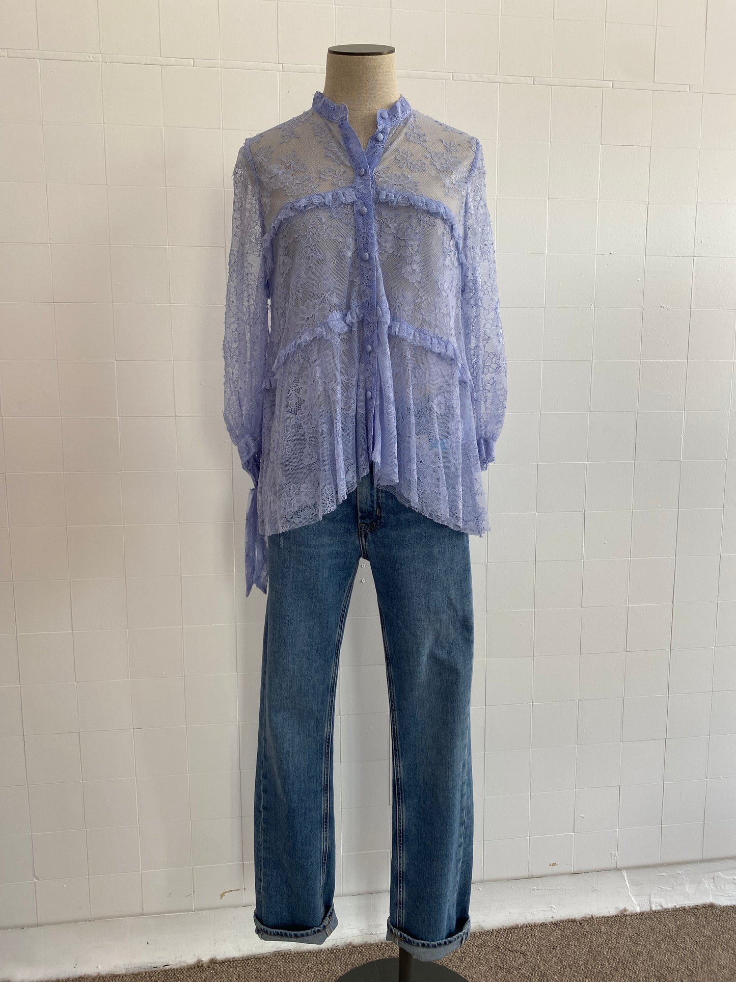 SCANLAN THEODORE L/S LILAC LACE SHIRT- SIZE S/M