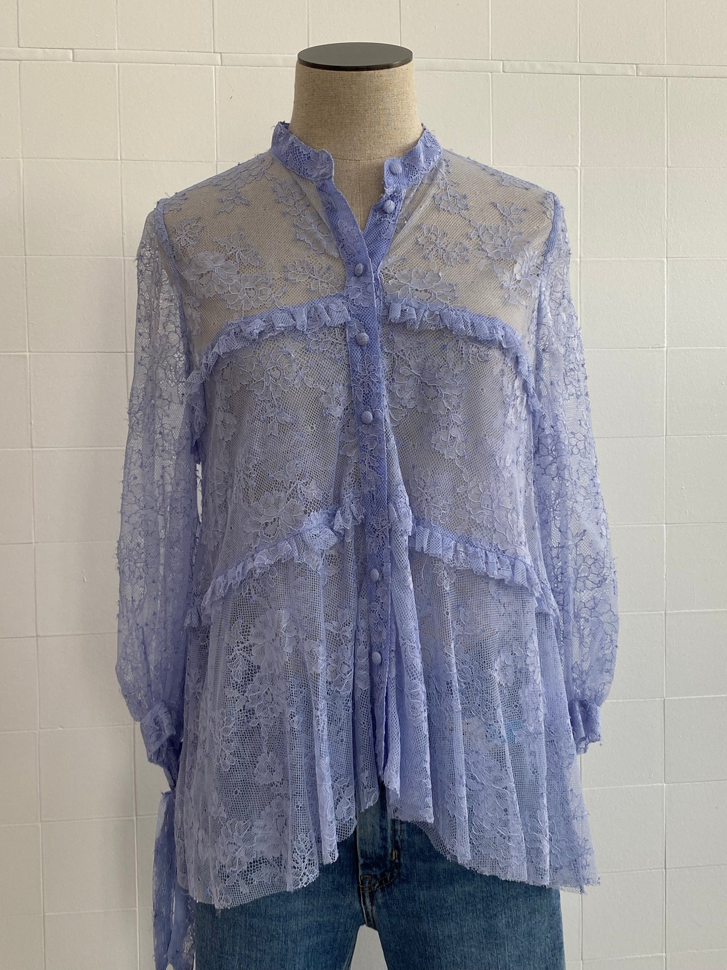 SCANLAN THEODORE L/S LILAC LACE SHIRT- SIZE S/M