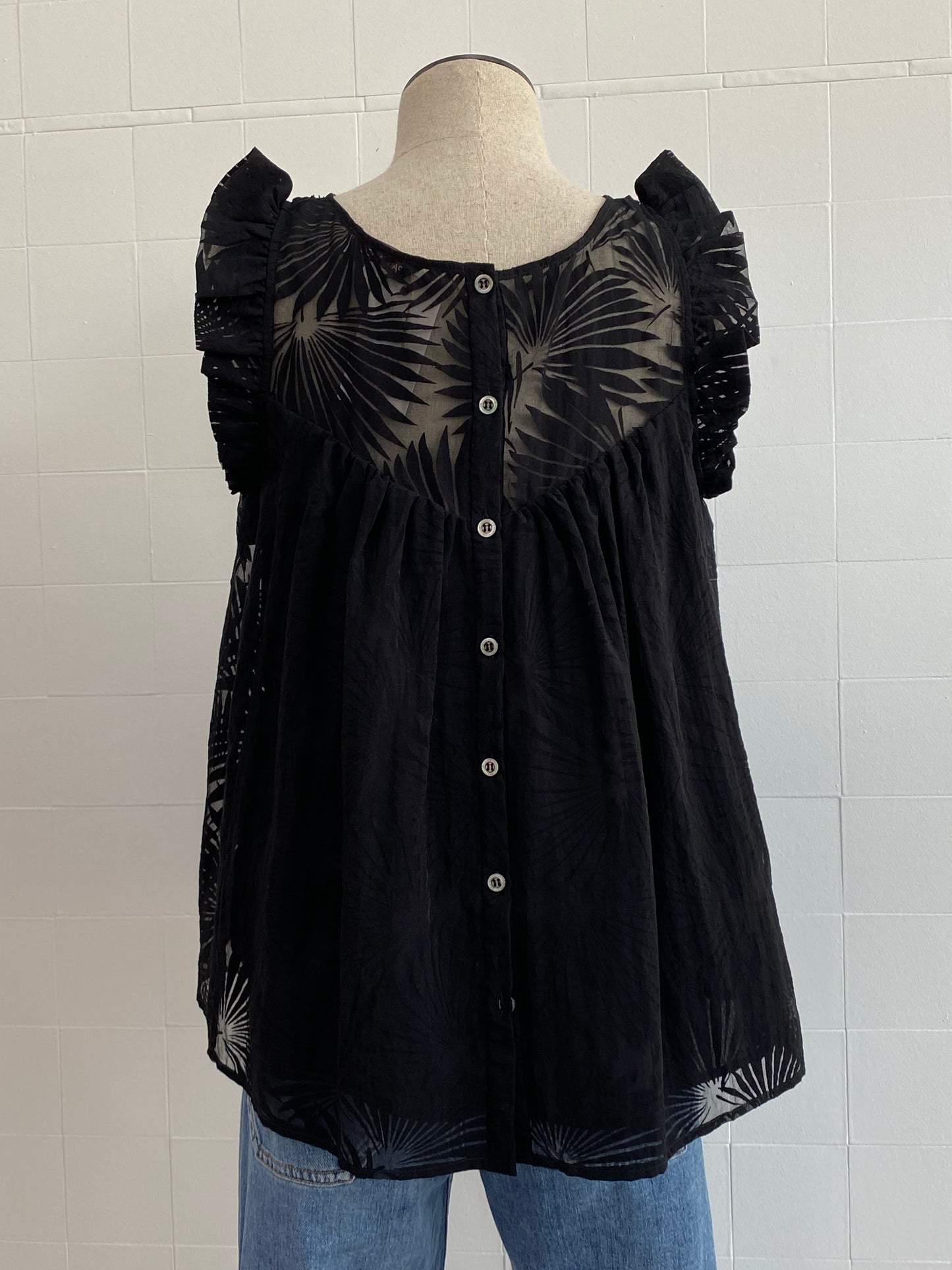 PAUL & JOE S/S BLACK BLOUSE - SIZE 2 (12)