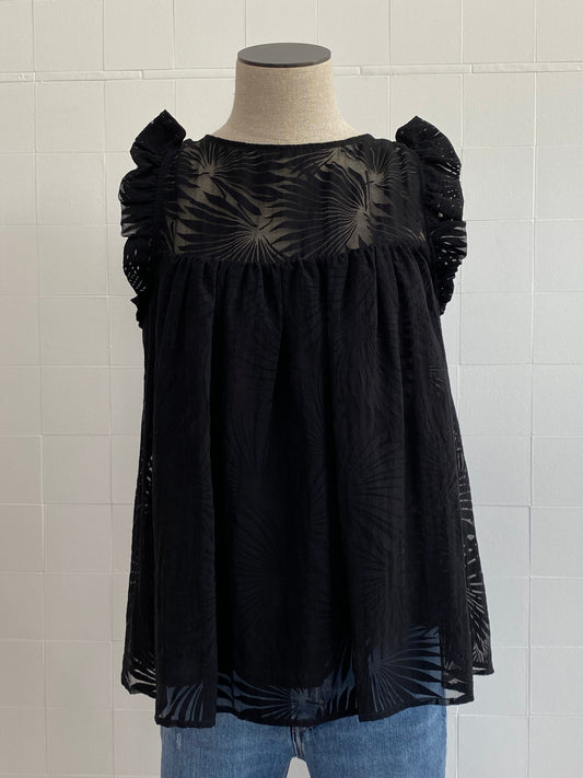 PAUL & JOE S/S BLACK BLOUSE - SIZE 2 (12)