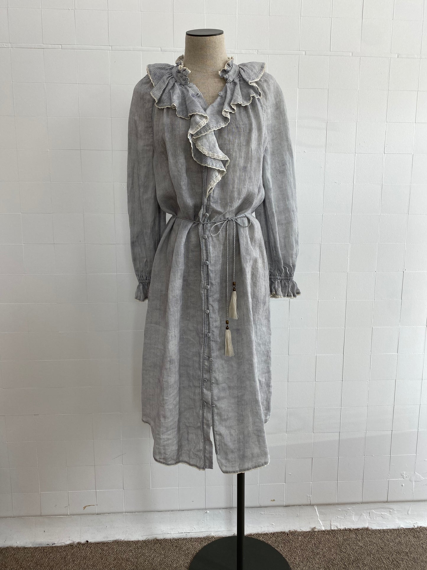 ZIMMERMANN LONG SLEEVE MIDI LINEN DRESS - SIZE 2 (10)