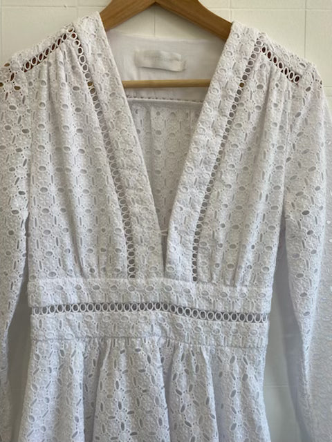 ZIMMERMANN WHITE EMBROIDERY DRESS - SIZE 1 (SIZE 10)