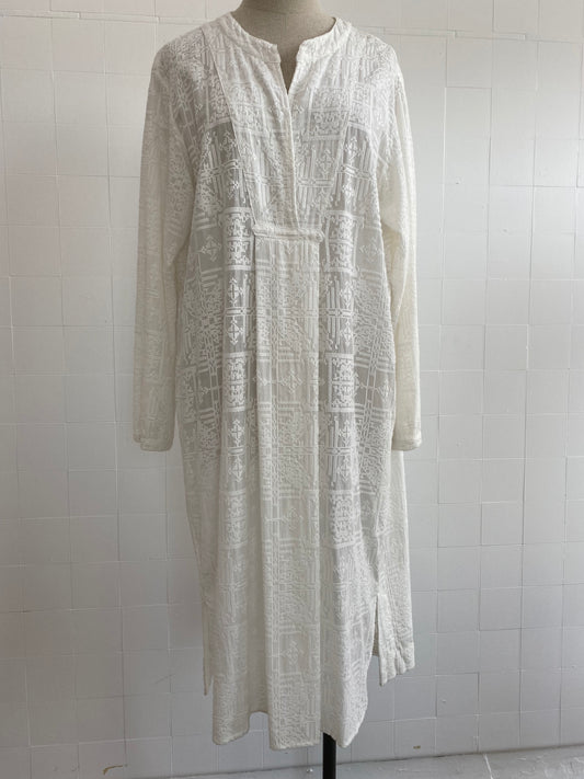 LEE MATHEWS CREAM EMBROIDERY LONG SLEEVE MAXI DRESS - SIZE 4 (14)