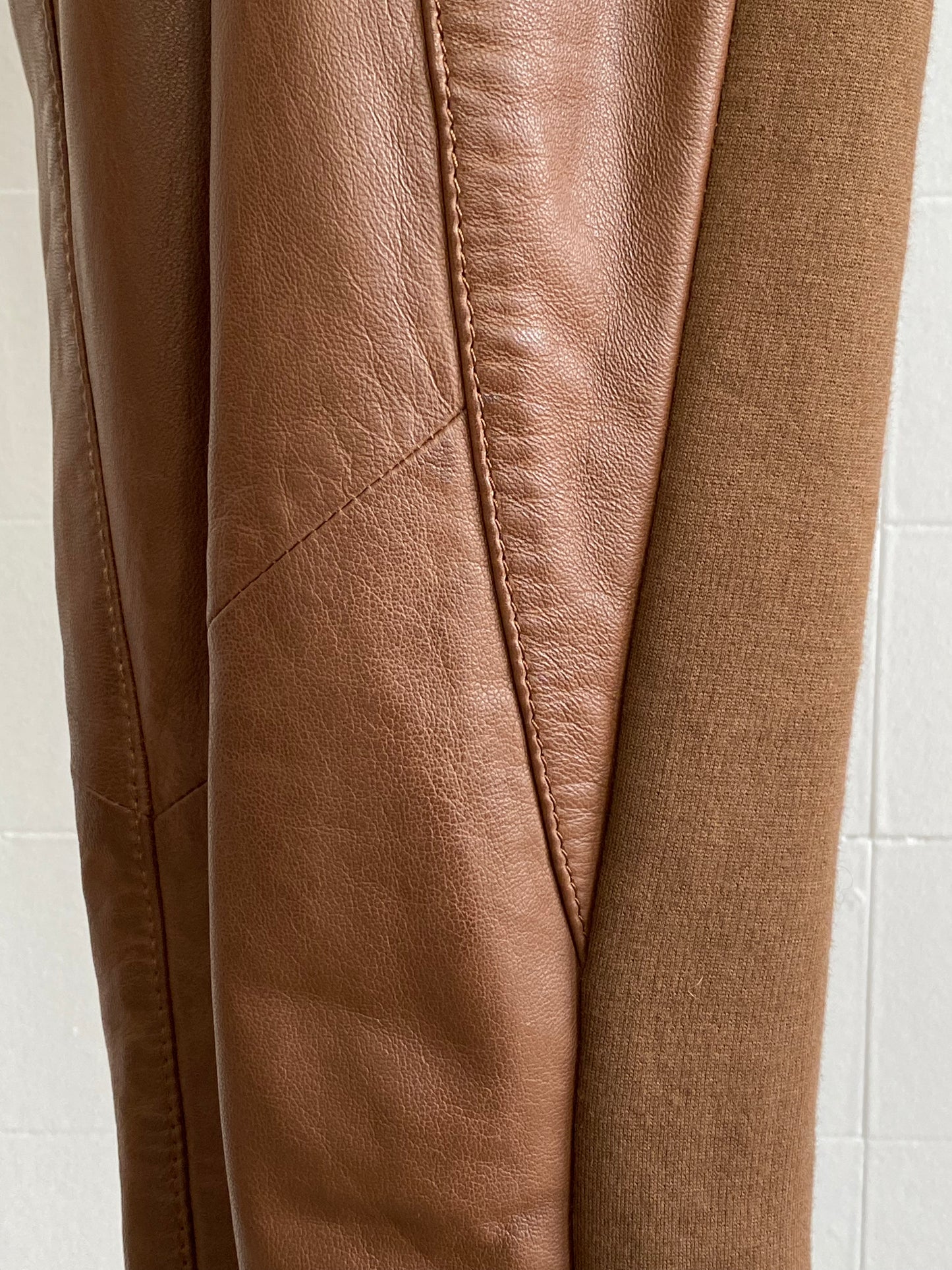 ONCE WAS TAN LIBRERIA LEATHER PANTS WITH COTTON PANELS - SIZE 1 (SIZE XS)