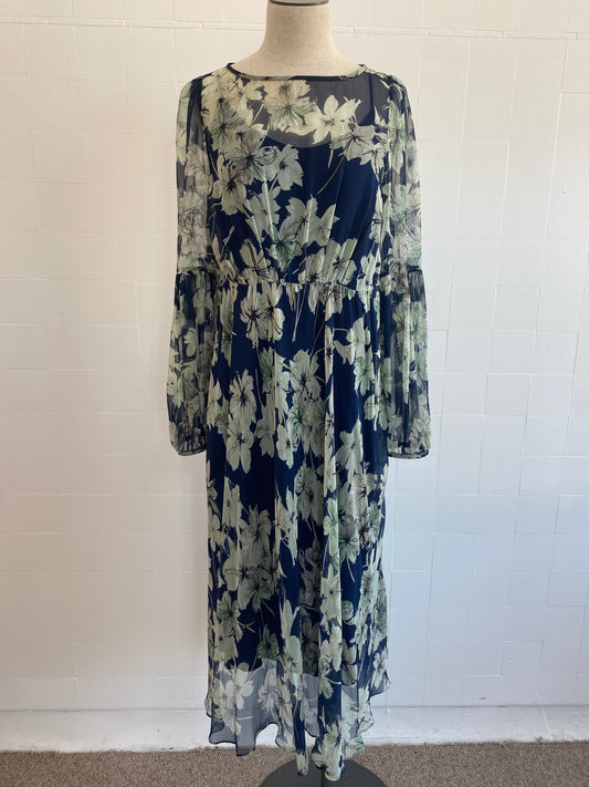 MAX MARA BLUE FLORAL SHEER MAXI DRESS - SIZE M