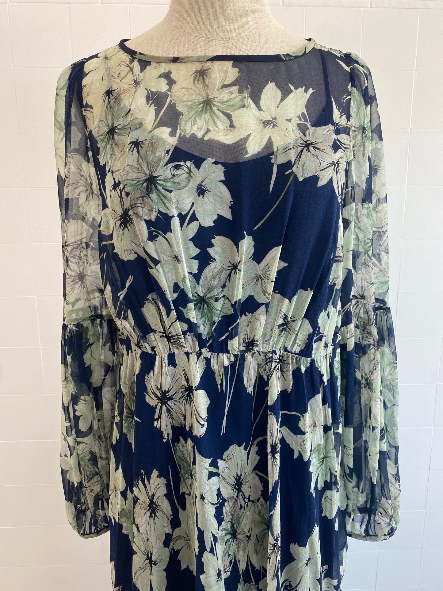 MAX MARA BLUE FLORAL SHEER MAXI DRESS - SIZE M