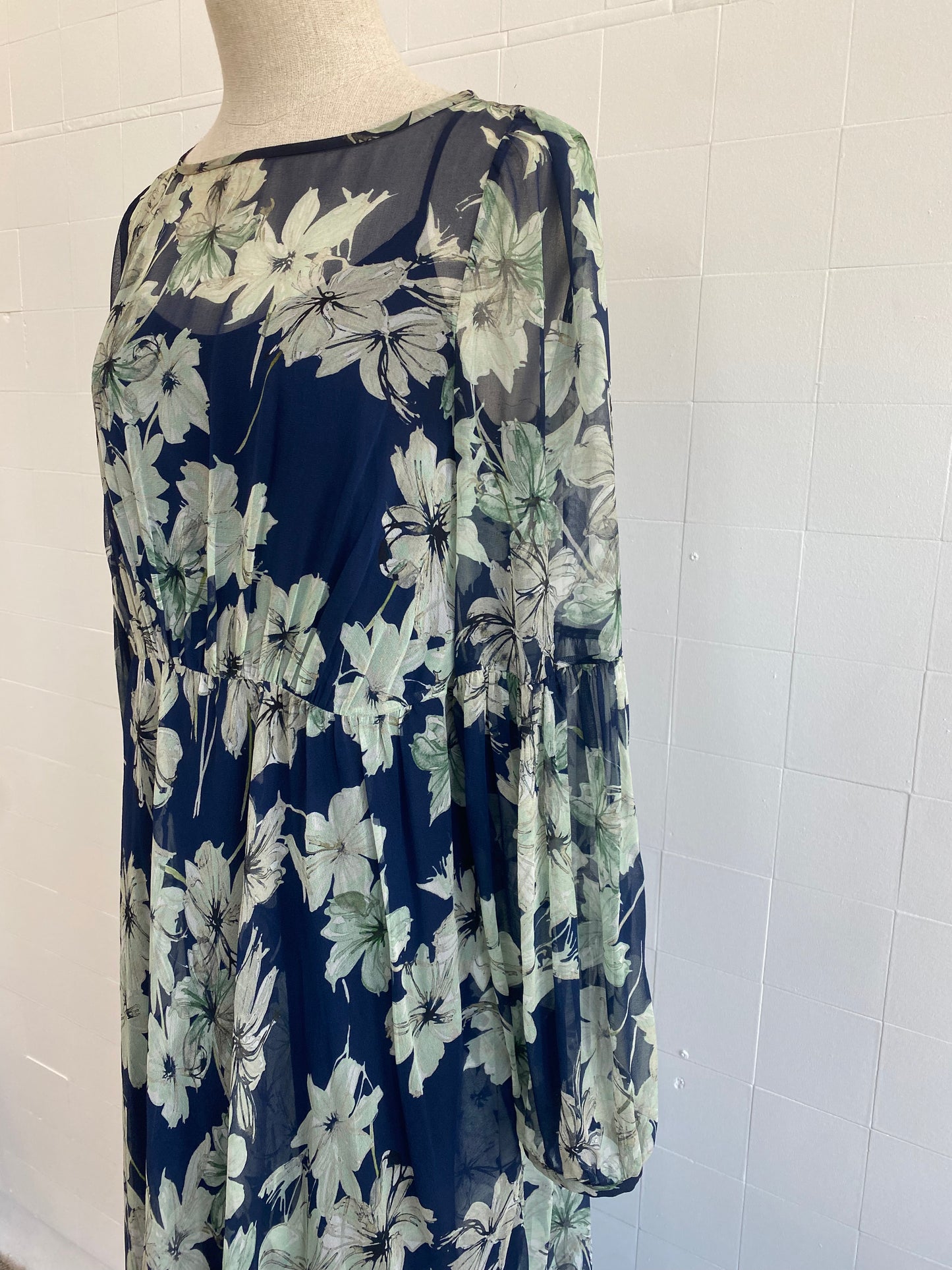 MAX MARA BLUE FLORAL SHEER MAXI DRESS - SIZE M