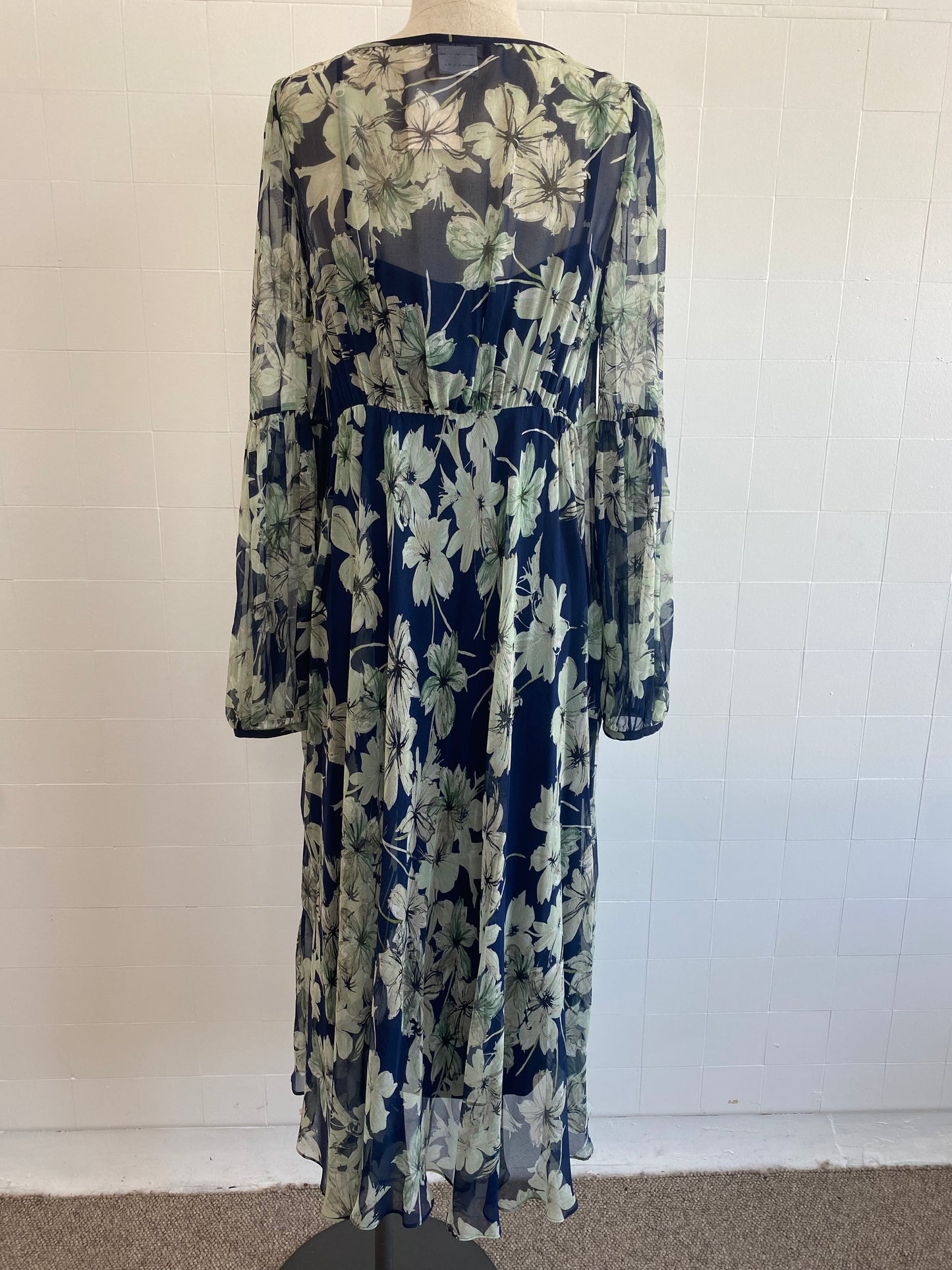 MAX MARA BLUE FLORAL SHEER MAXI DRESS - SIZE M