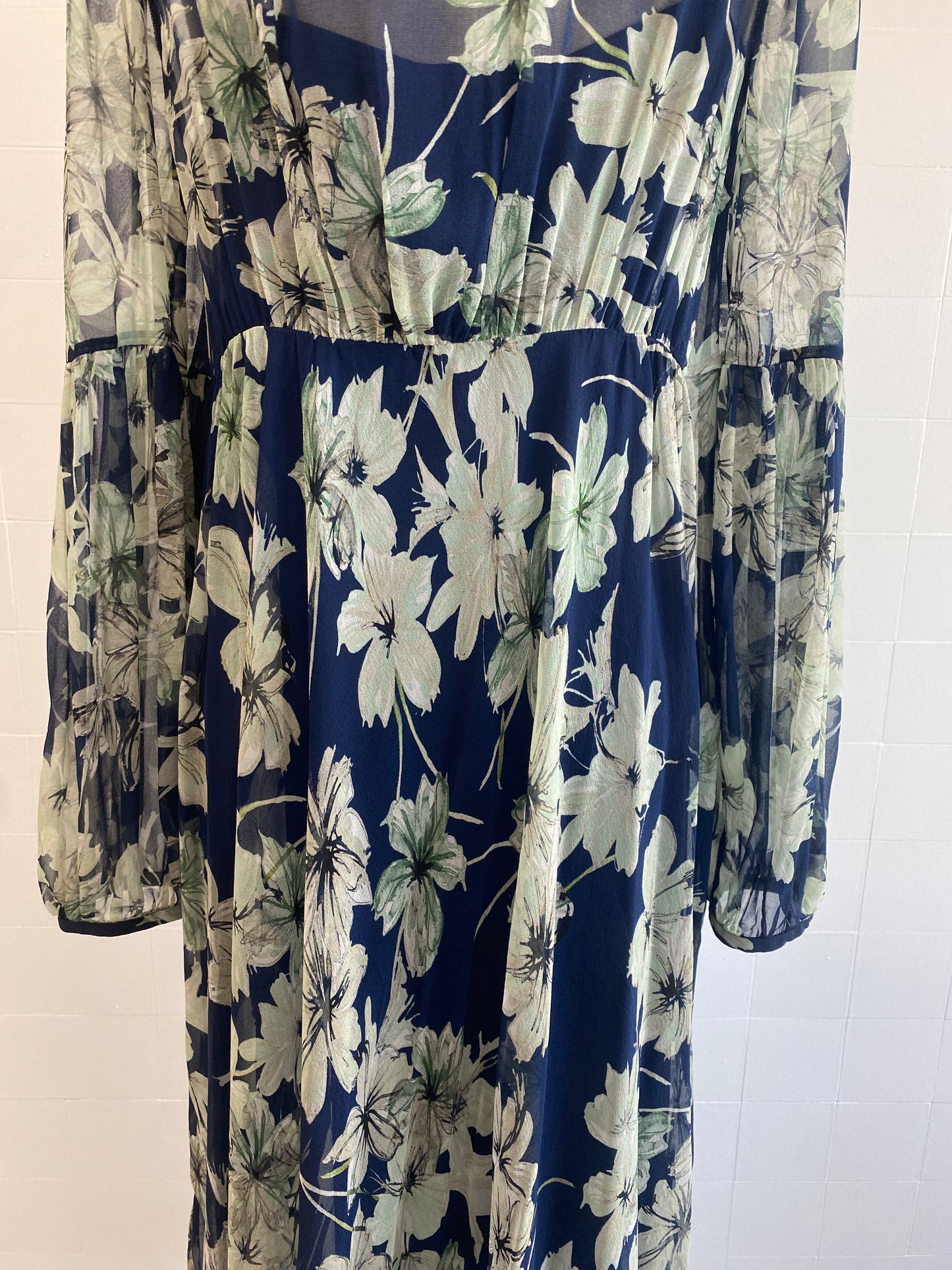 MAX MARA BLUE FLORAL SHEER MAXI DRESS - SIZE M