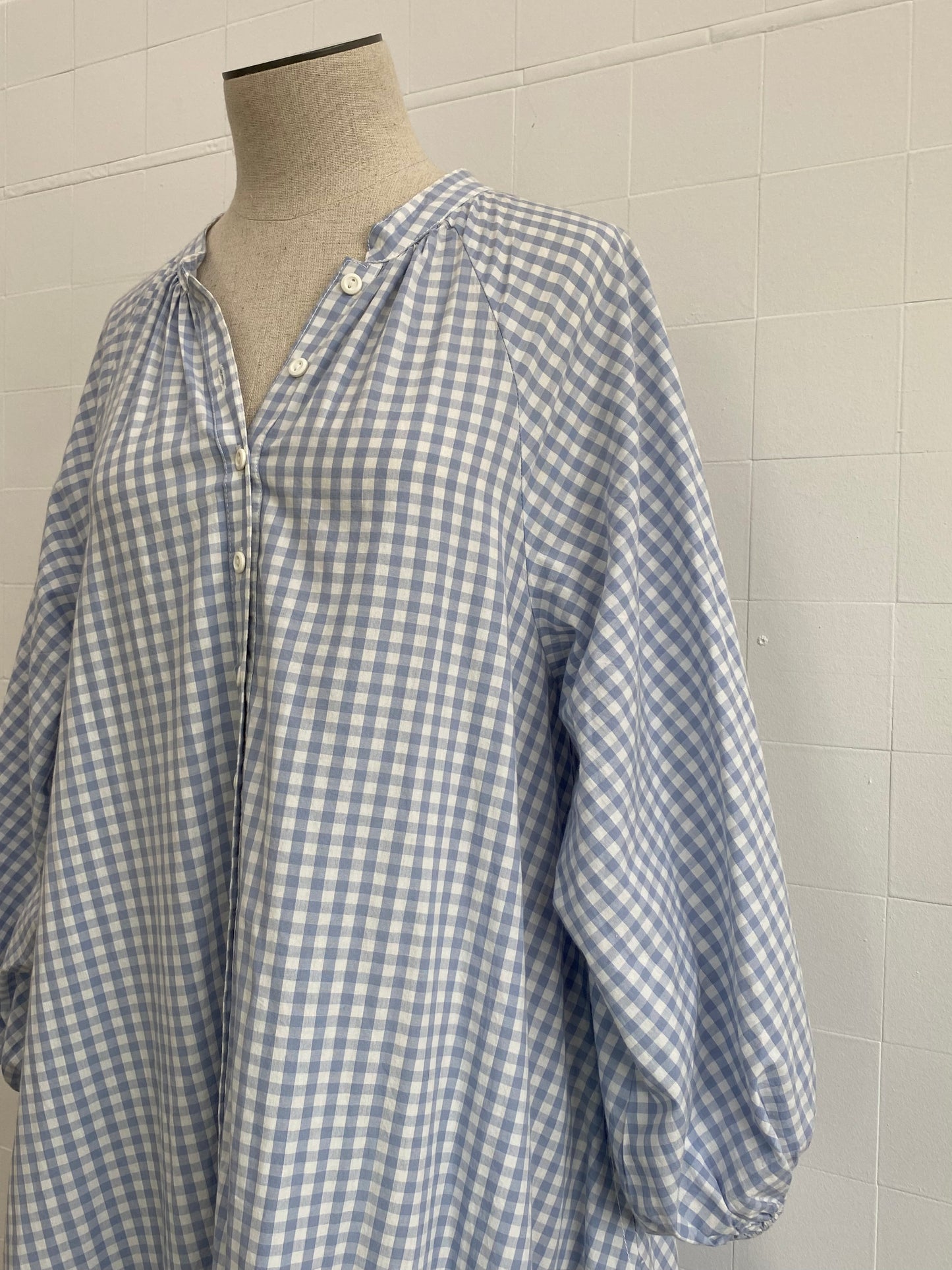 BY TIMO LONG SLEEVE BABY BLUE GINGHAM MAXI DRESS - SIZE S