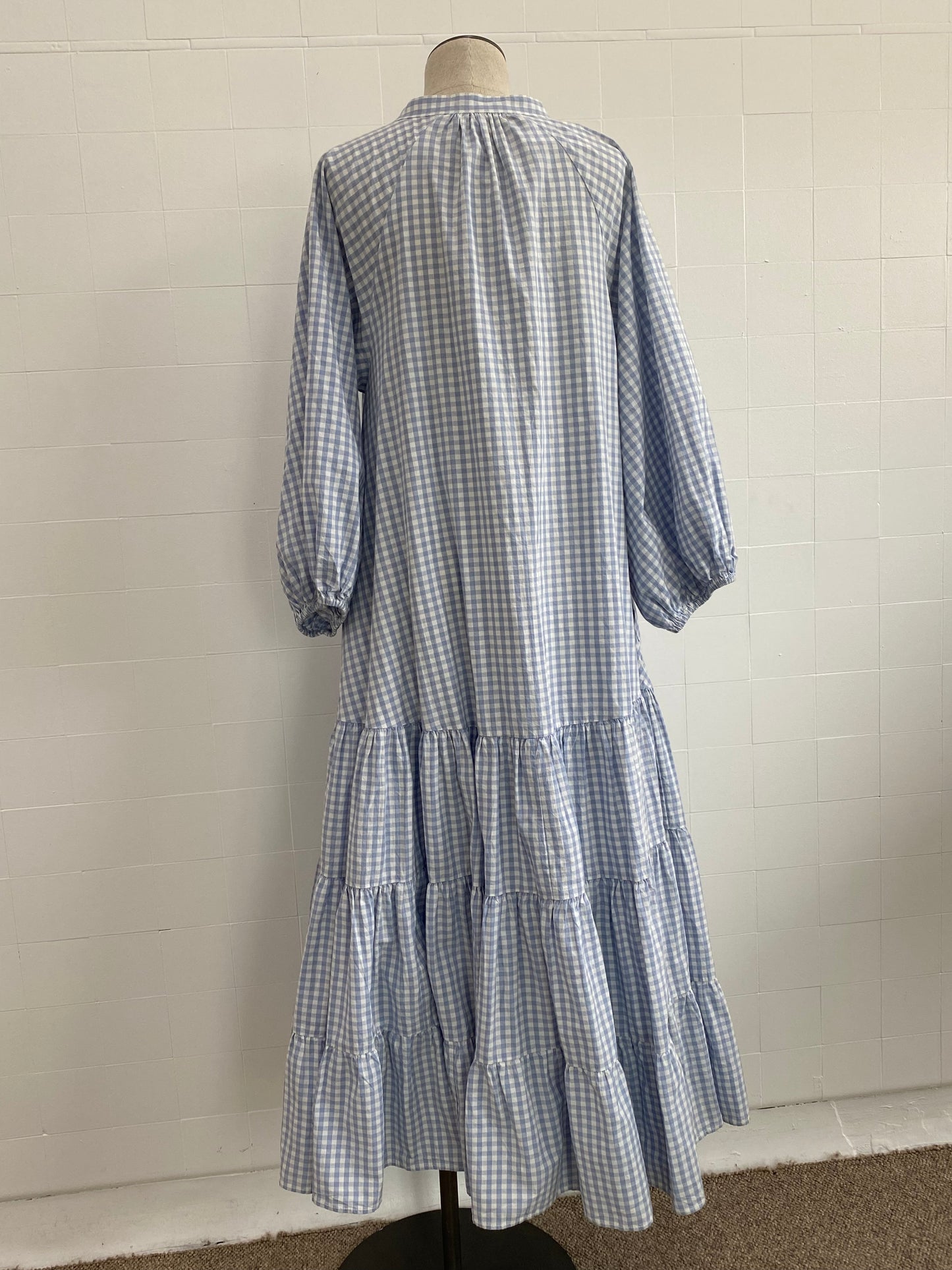 BY TIMO LONG SLEEVE BABY BLUE GINGHAM MAXI DRESS - SIZE S